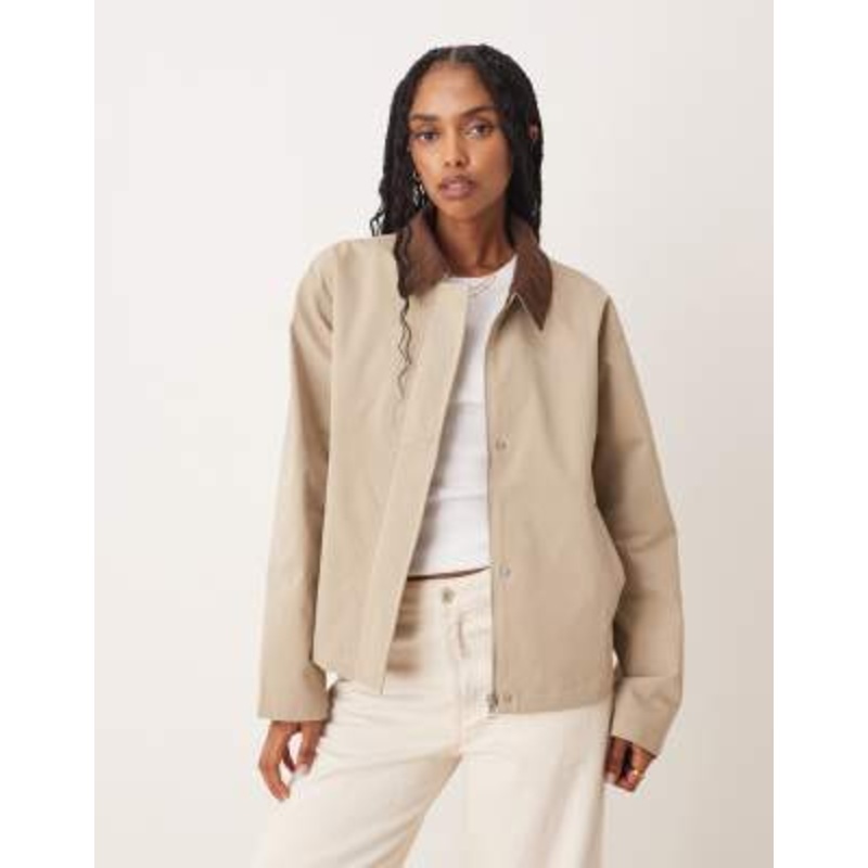 JJXX workwear barn jacket in cream with cord collar