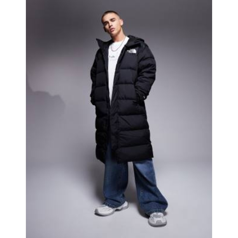 The North Face Nuptse down puffer hooded long parka jacket in black