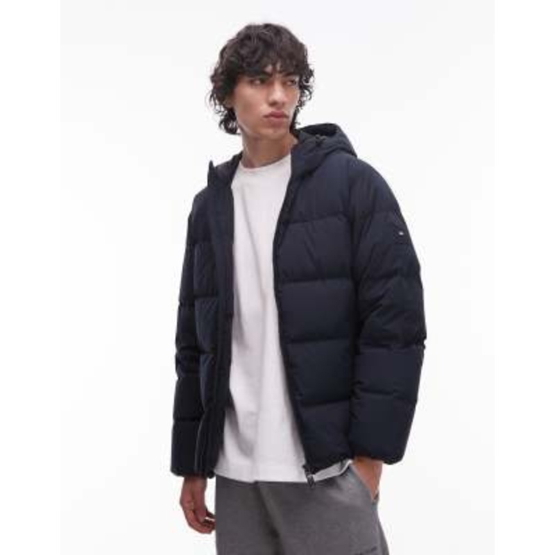 Tommy Hilfiger down hooded puffer jacket in navy