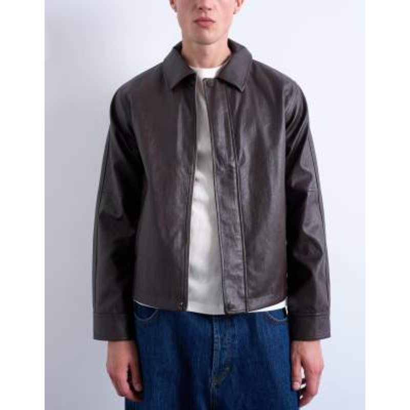 Topman faux leather dressy jacket in burgundy