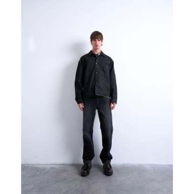 Topman raw denim jacket in black