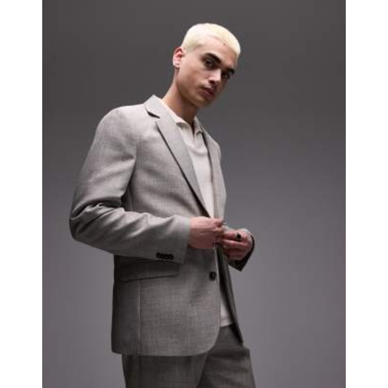Topman relaxed textured suit jacket in stone