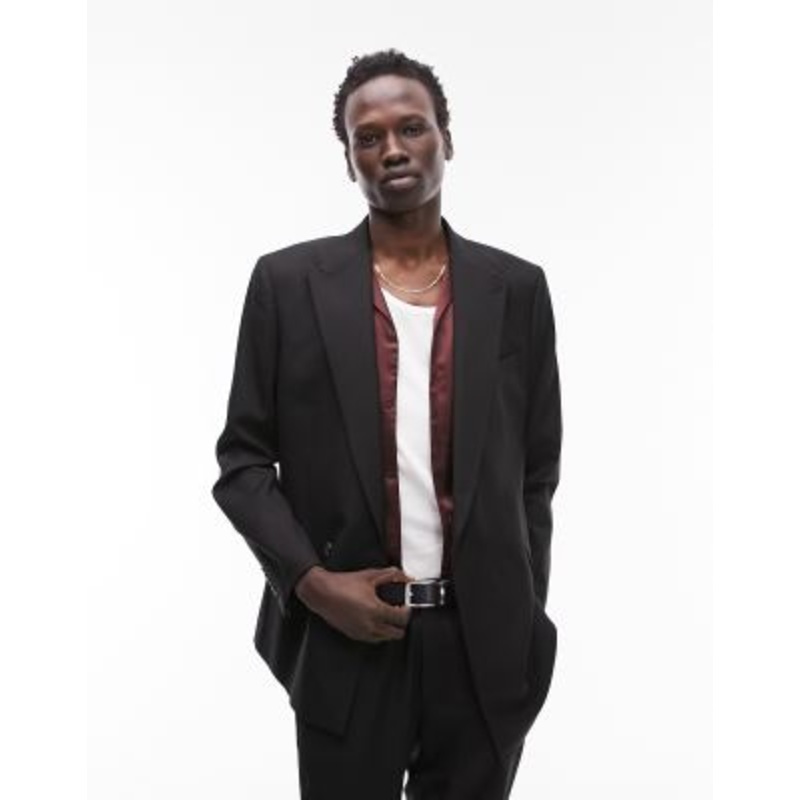 Topman slim warm handle wrap suit jacket in black