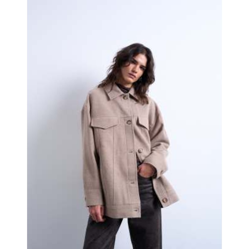 Topshop formal western jacket in mushroom