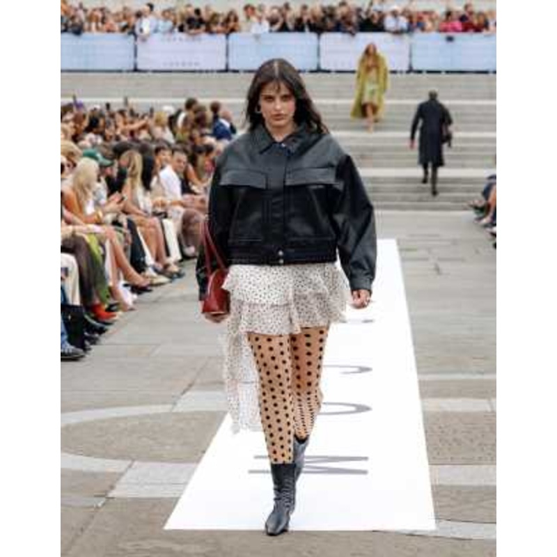 Topshop oversized faux leather bubble boxy zip up bomber jacket in black