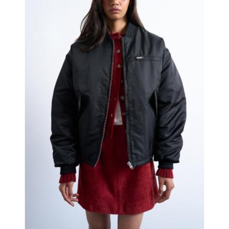 Topshop oversized nylon bomber jacket in black