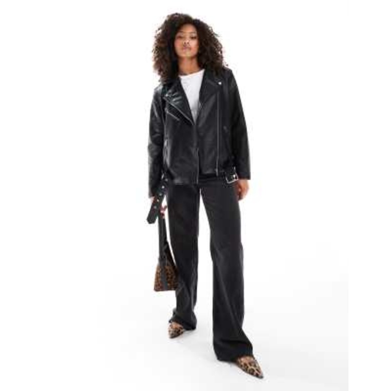 Vero Moda oversized faux leather biker jacket