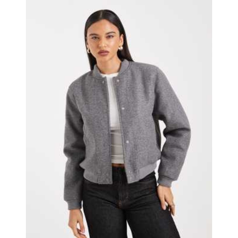 Vero Moda oversized felted bomber jacket in gray melange