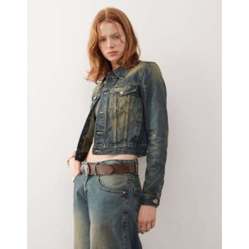 Weekday denim jacket in vintage blue wash