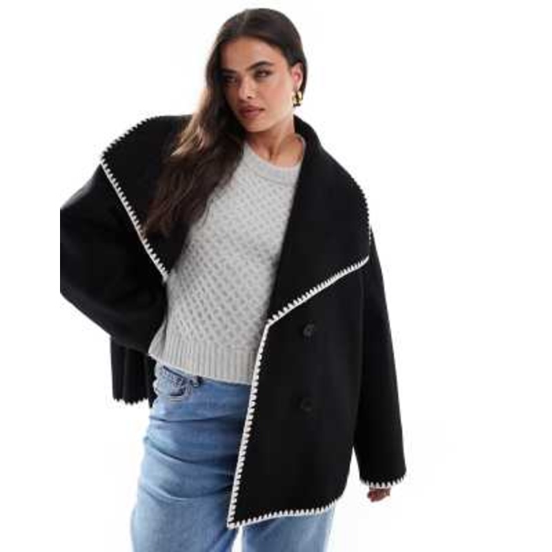 4th & Reckless Plus oversized lapel jacket with contrast stitch in black