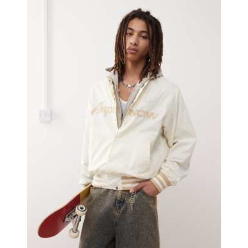 AAPE by A Bathing Ape varsity logo bomber jacket in off white