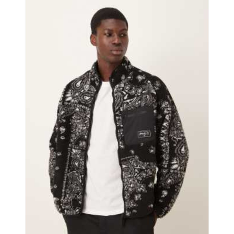 Alma De Ace Fenta Perla borg jacket in black paisley