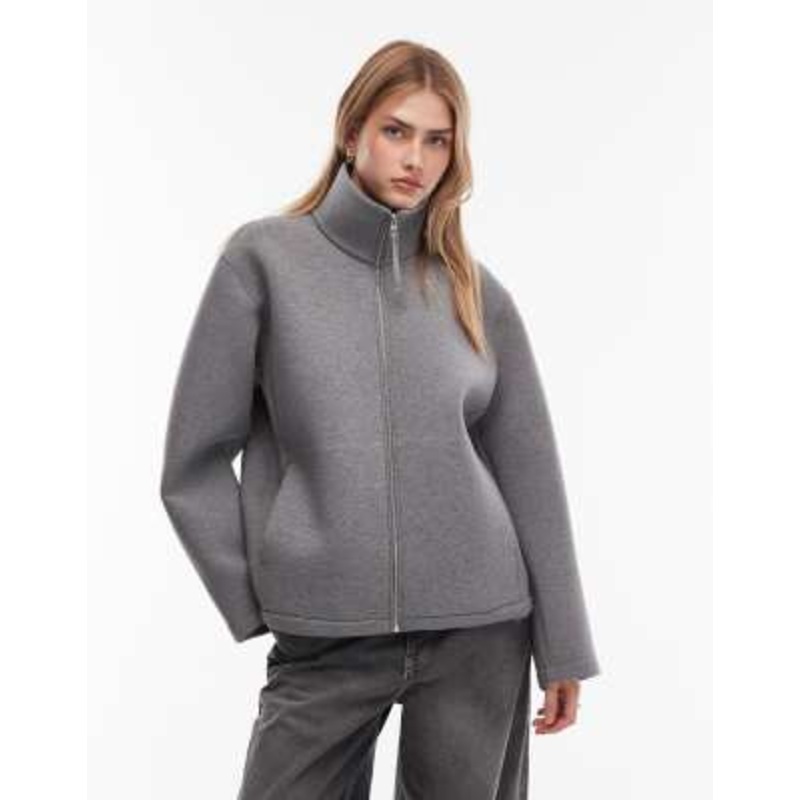 ARKET high neck zip up jacket in scuba-style fabric in gray
