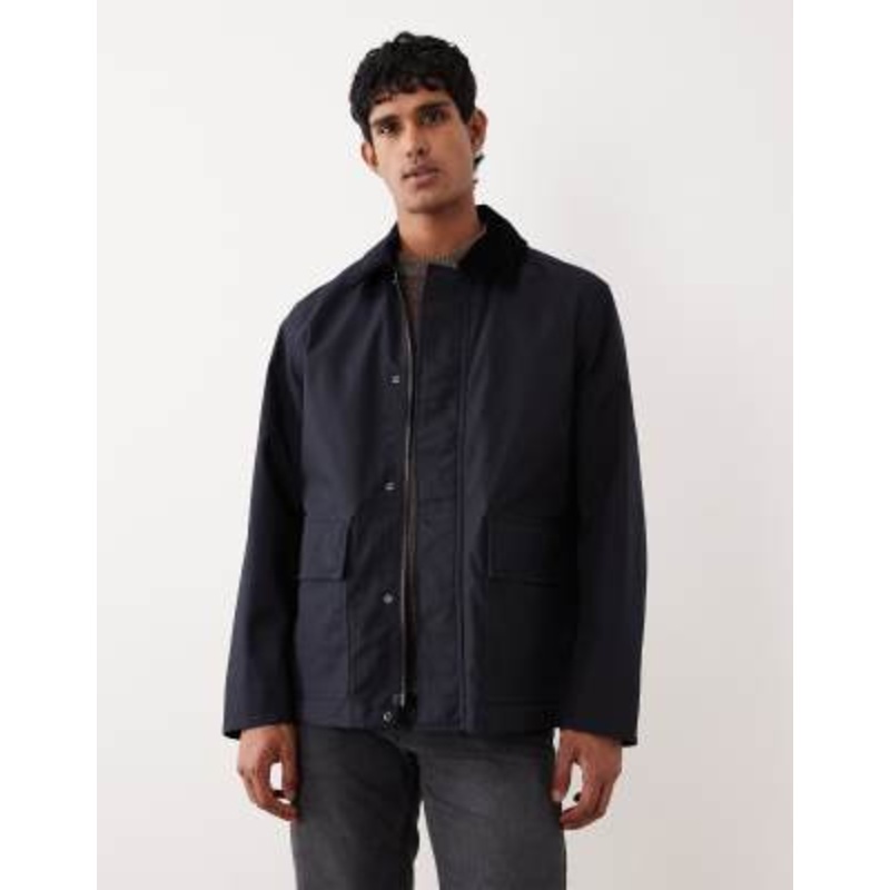 ARKET waxed cotton jacket with contrast cord collar in navy blue