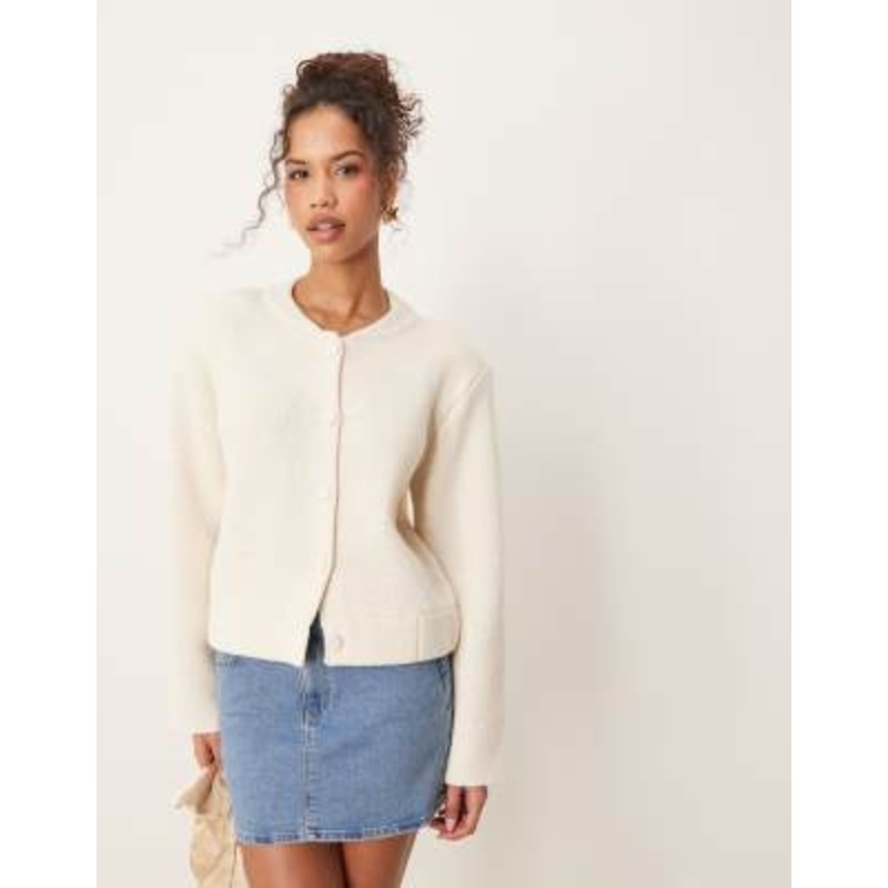 AWARE knitted buttondown bomber jacket in cream