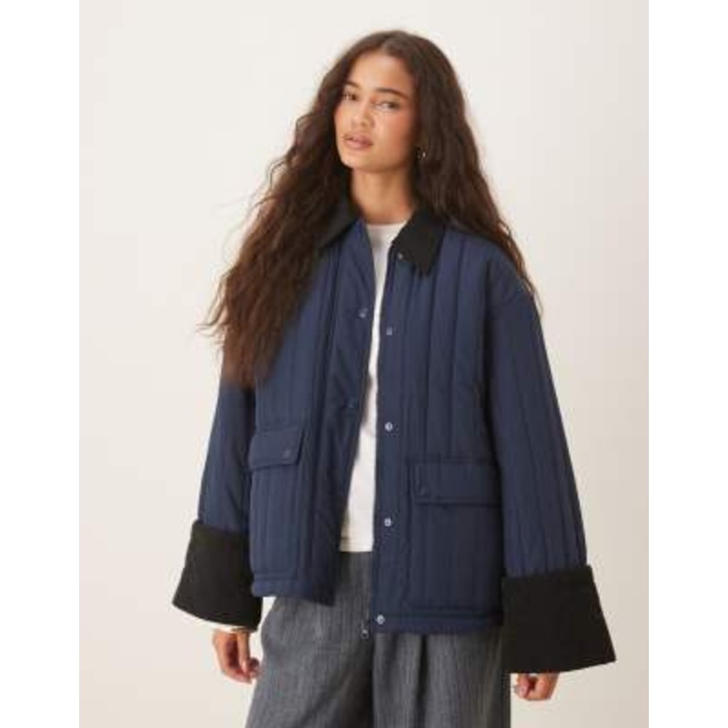 AWARE quilted barn jacket with contrast trim in navy