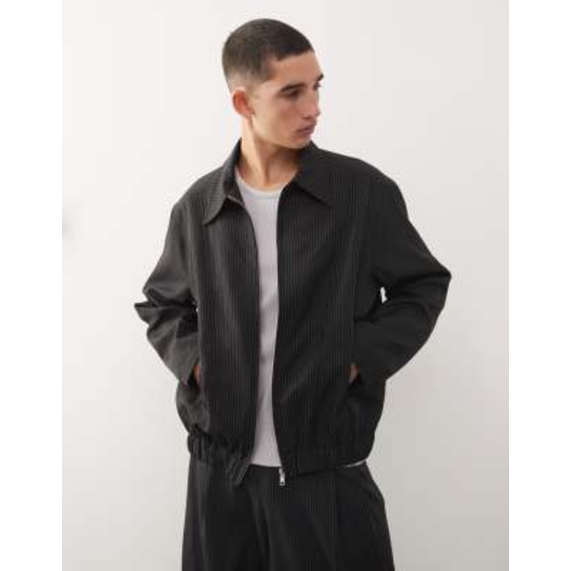 COLLUSION tailored bomber jacket in pinstripes