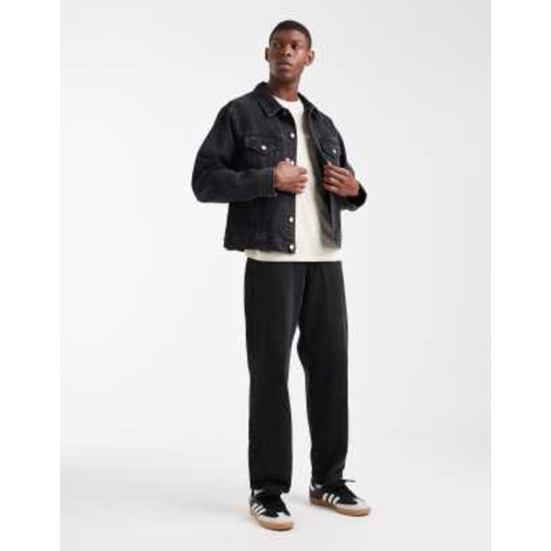 DESIGN denim jacket and jeans set in black