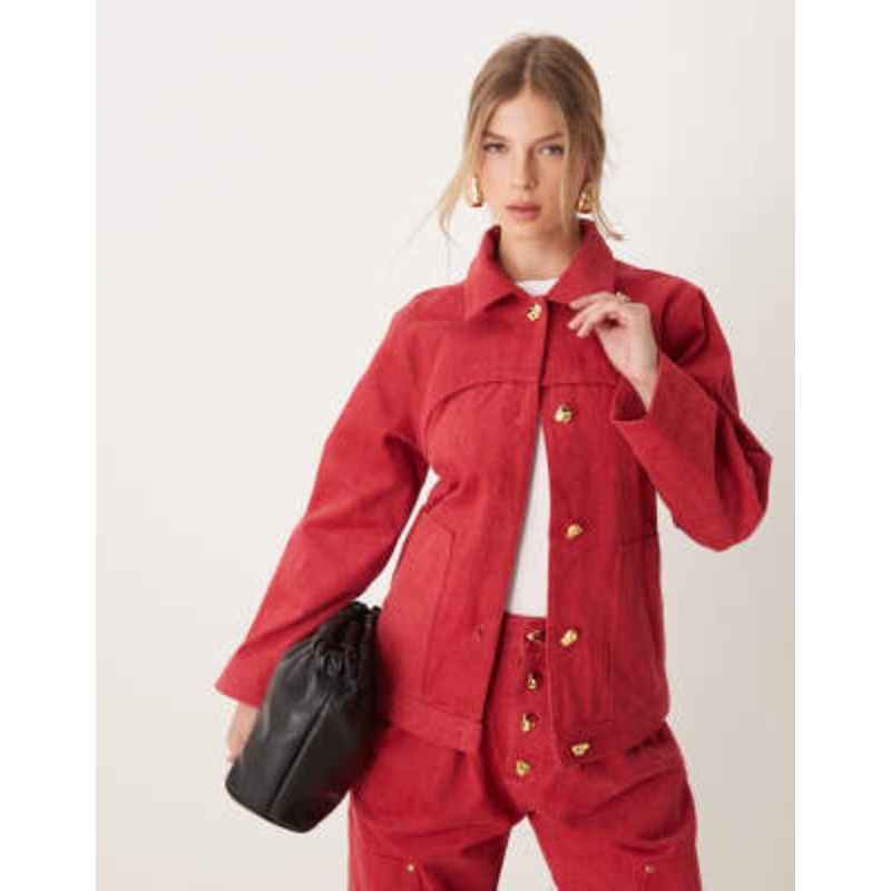 Ghospell denim drill jacket in red – part of a set