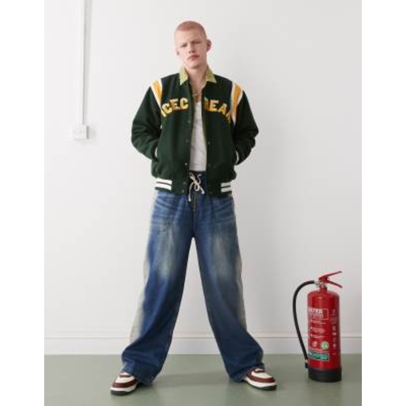 Ice Cream drippy varsity jacket in green