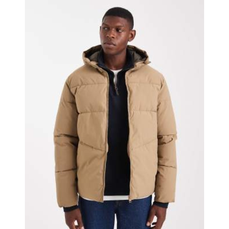 Jack & Jones hooded puffer jacket in sand
