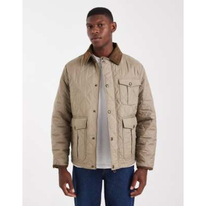 Jack & Jones quilted jacket with corduroy collar in beige
