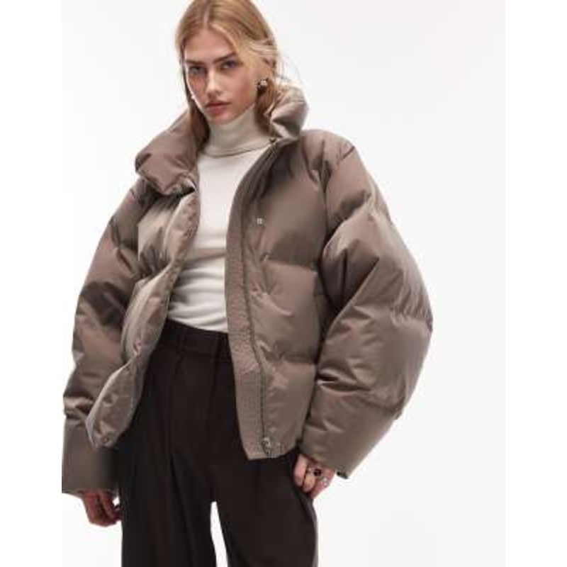 & Other Stories short padded down & feather jacket in mole brown