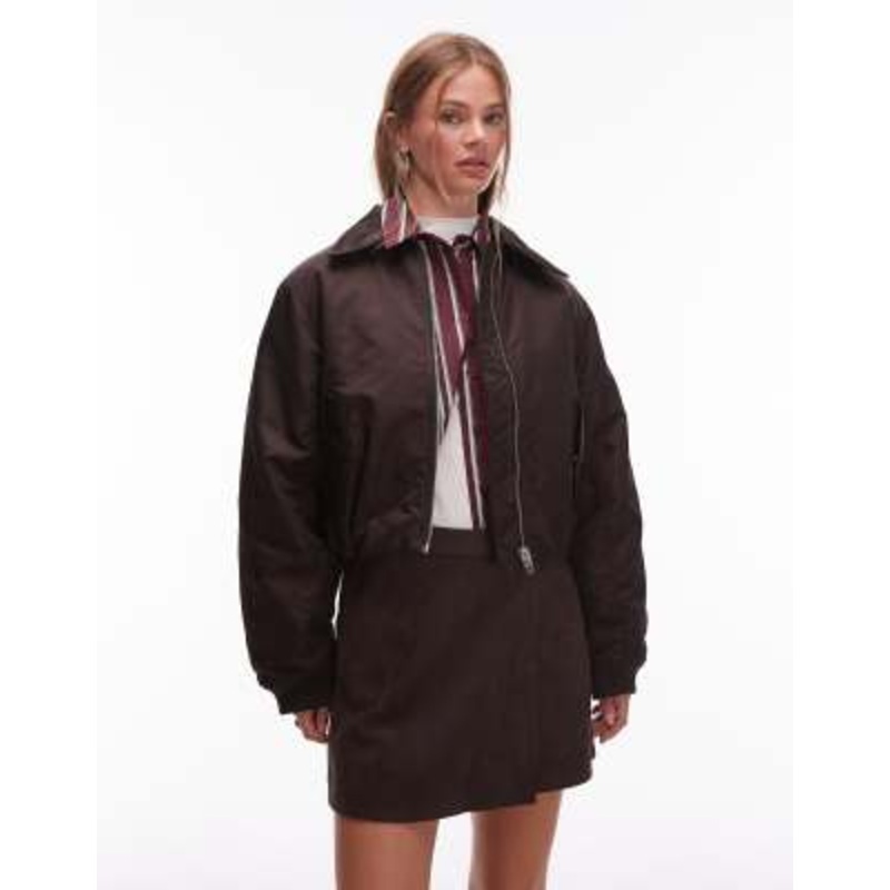& Other Stories zip front bomber jacket with padded collar in brown