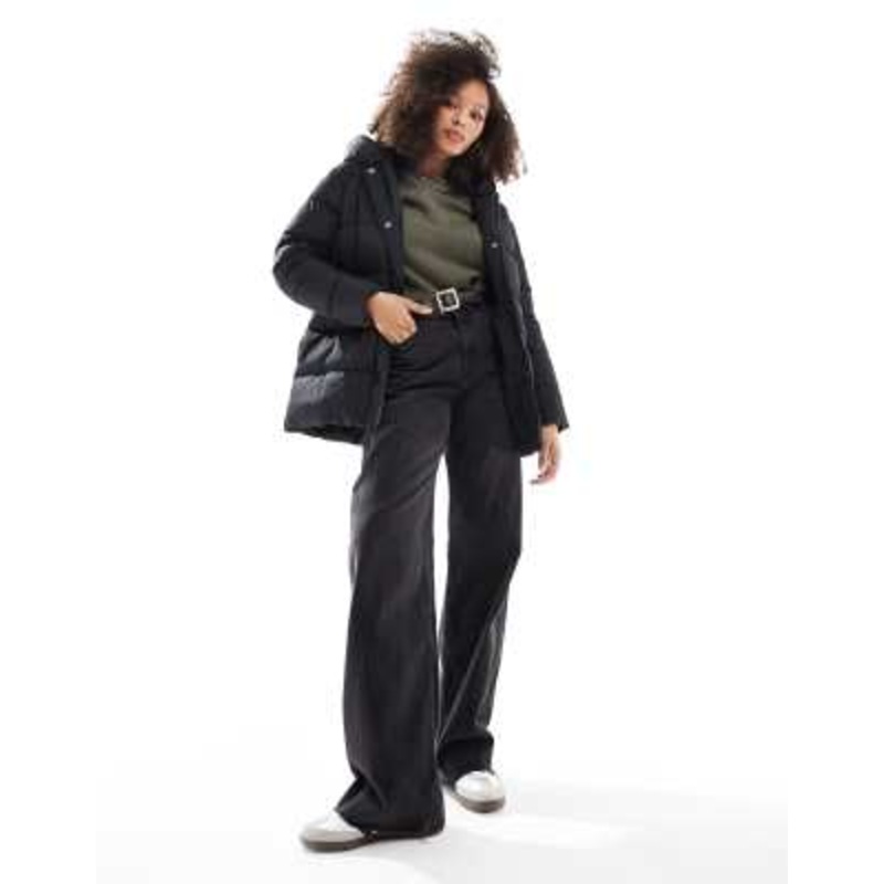 Threadbare mid length puffer jacket in black