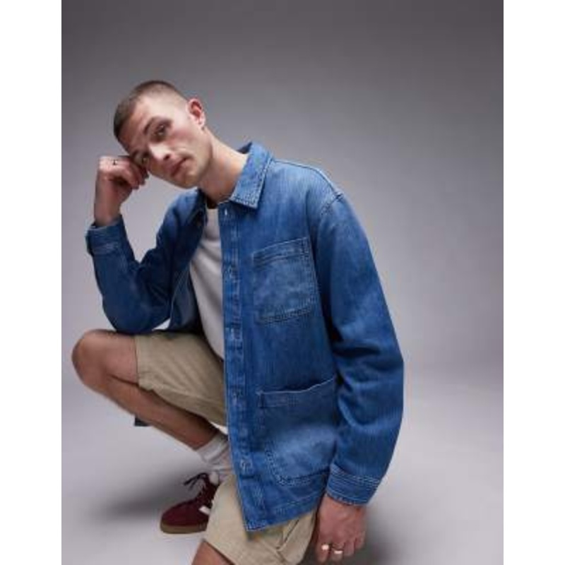 Tommy Jeans denim chore jacket in mid wash blue