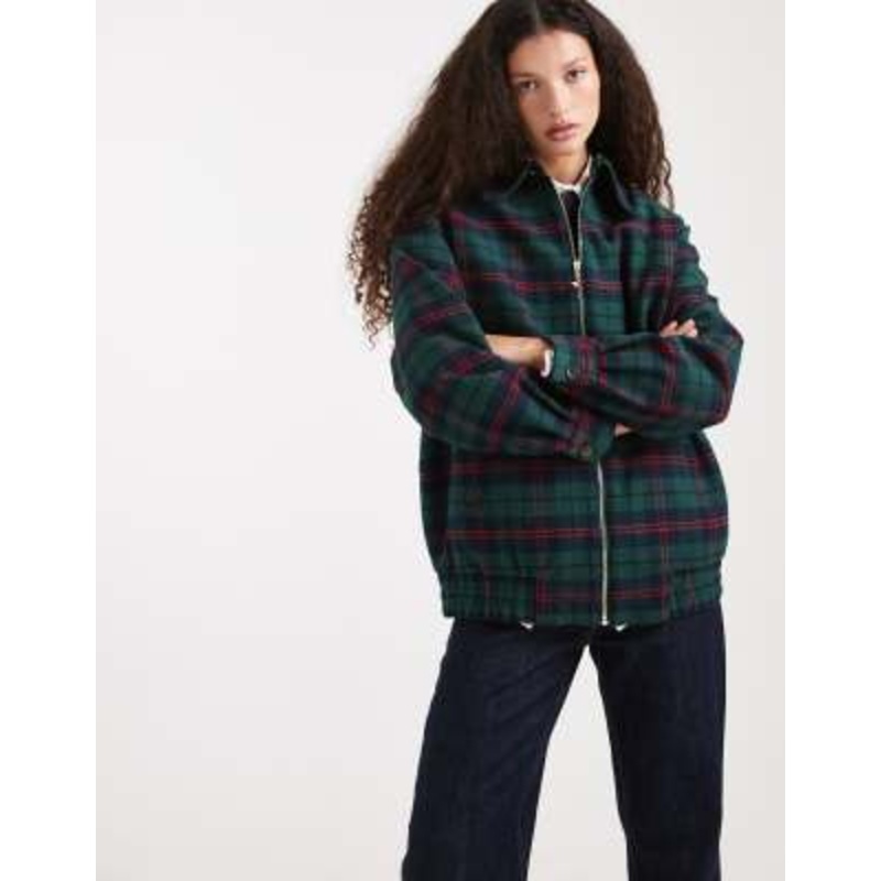 Tommy Jeans Tommy Girl padded tartan zip up jacket in green