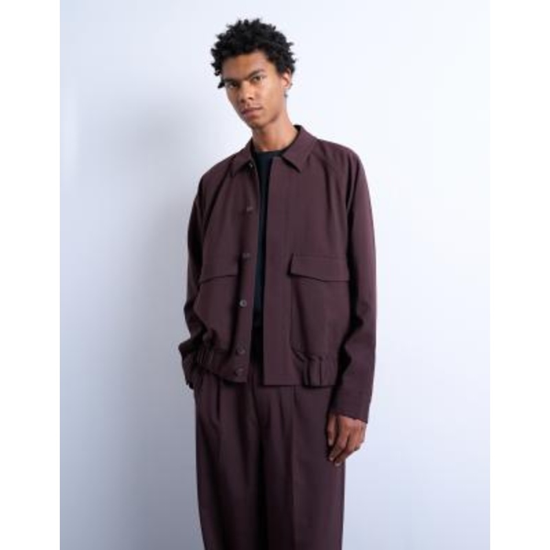 Topman smart harrington jacket in burgundy