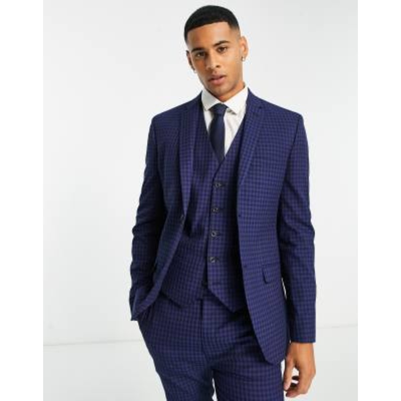 Topman super skinny two button suit jacket in blue check