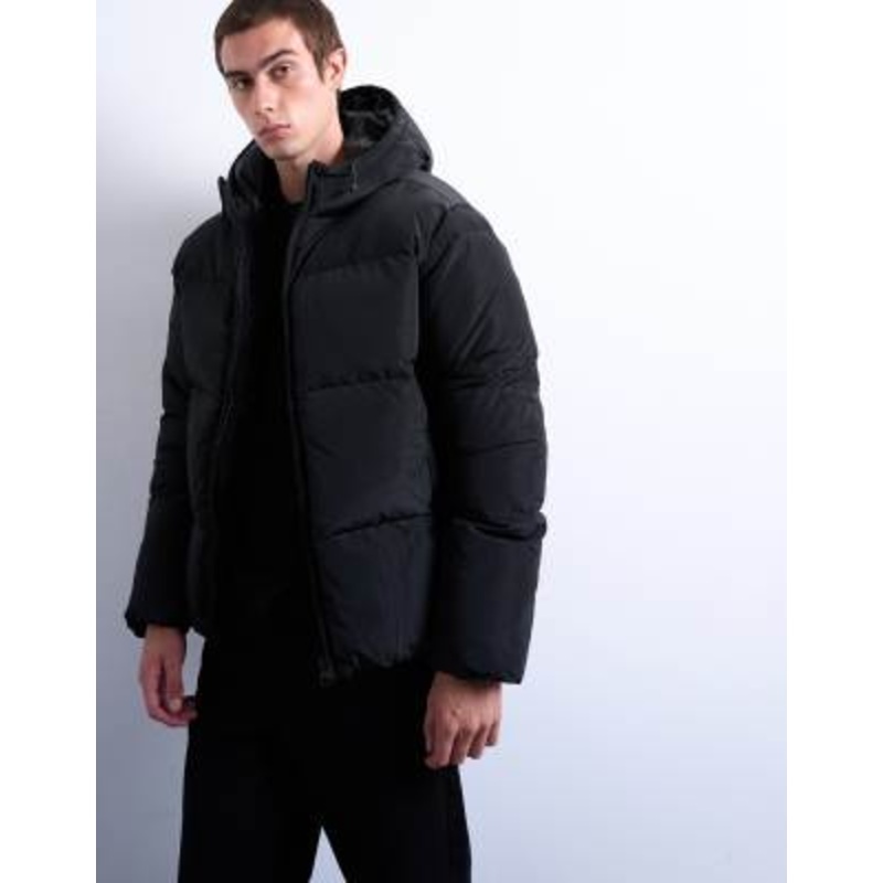 Topman textured puffer jacket in black