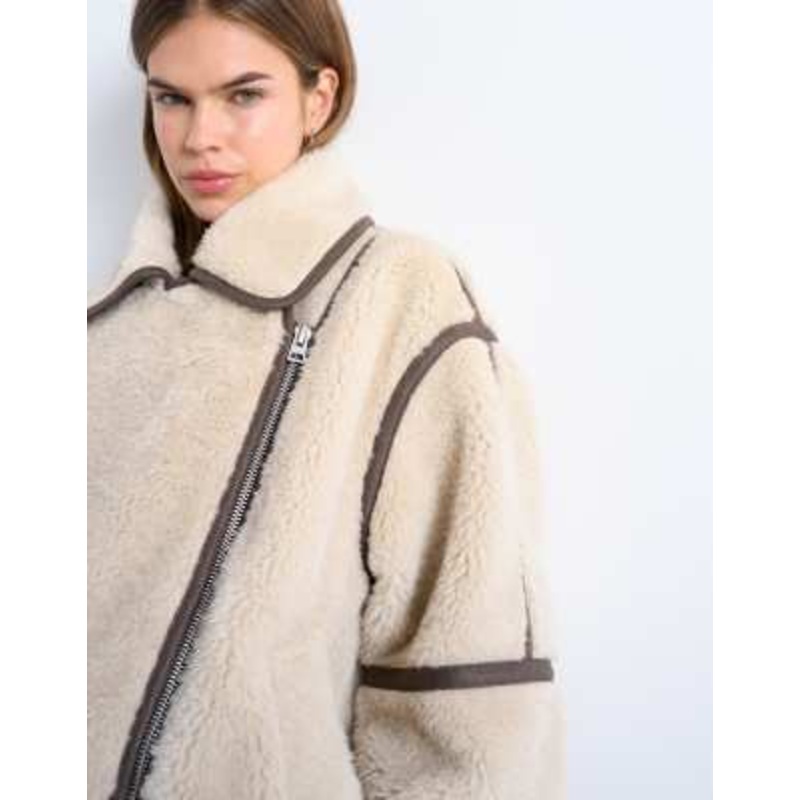 Topshop borg aviator oversized jacket in cream