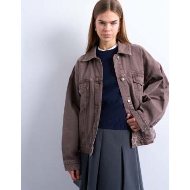 Topshop denim balloon jacket in otter