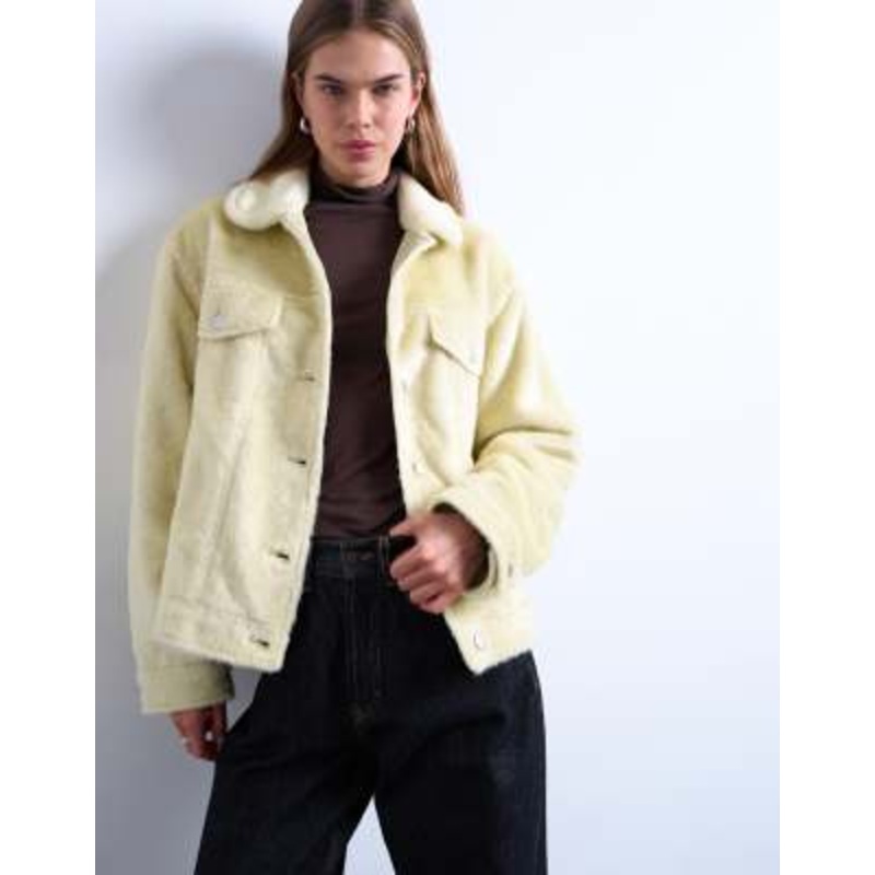 Topshop faux fur pony skin western trucker jacket in buttermilk