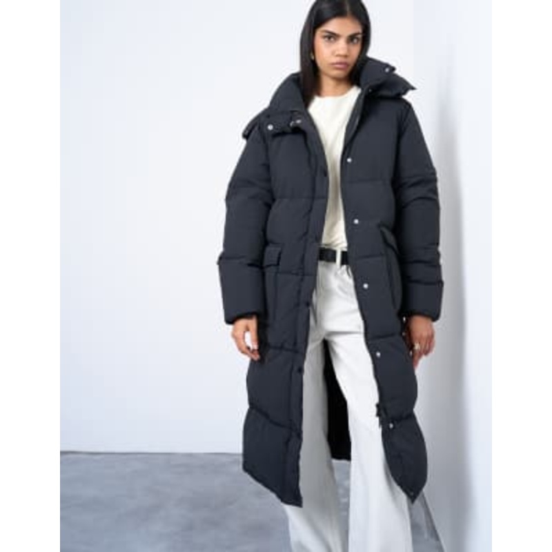Topshop ultimate longline puffer jacket in black