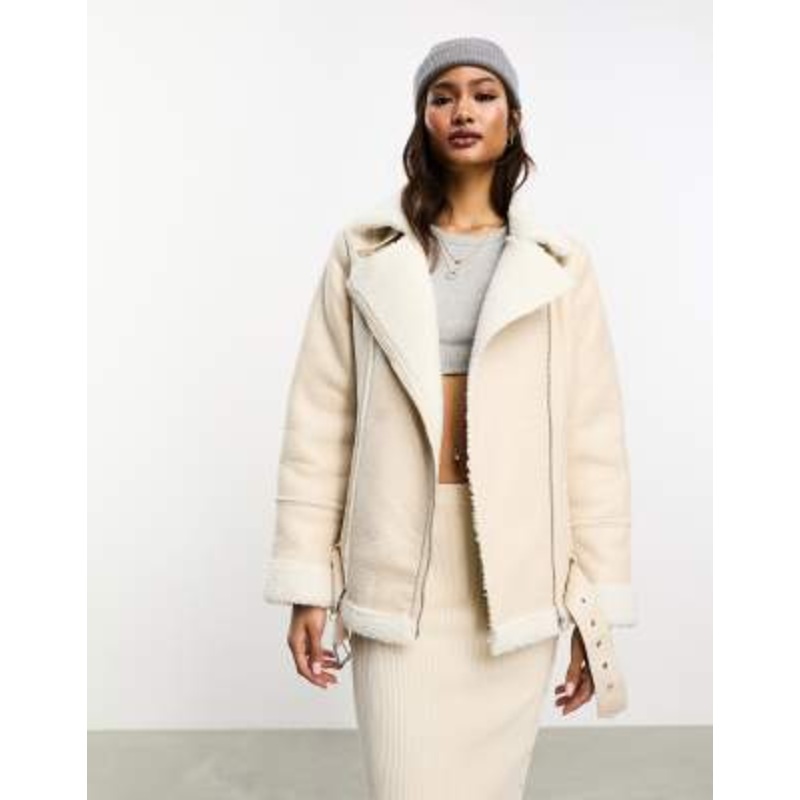 Vero Moda oversized leather look aviator jacket in cream