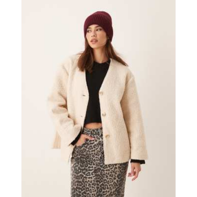 VILA button up fleece jacket in cream