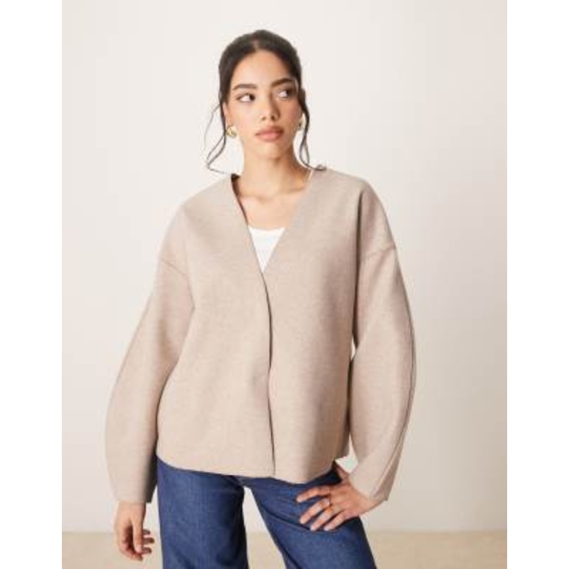 VILA clean cropped lightweight jacket in natural melange