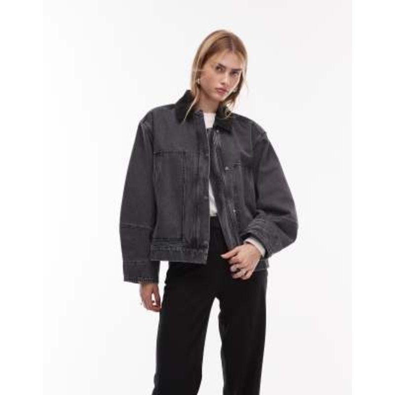 ARKET canvas barn jacket in washed black with contrast cord collar
