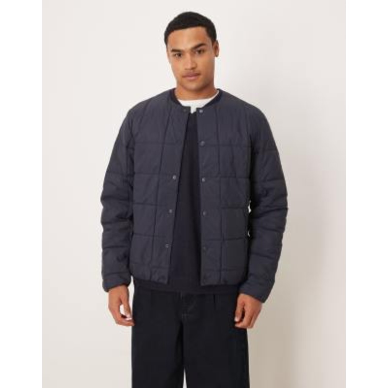 ARKET moto padded jacket with snap front in navy