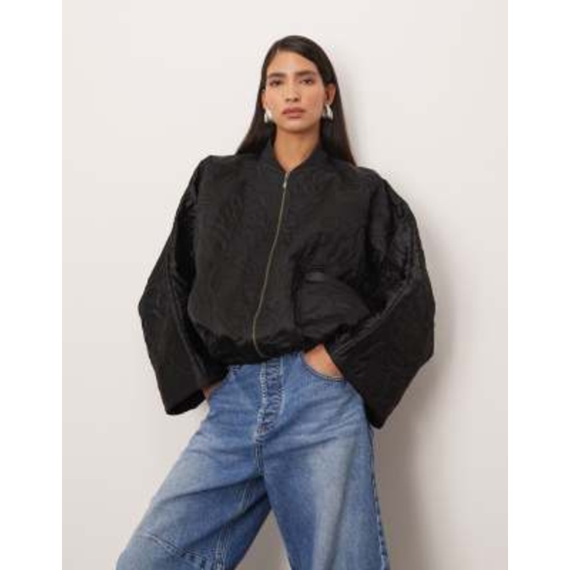 ARRANGE floral quilted bomber jacket in black