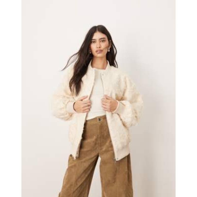ARRANGE textured oversized bomber jacket in cream