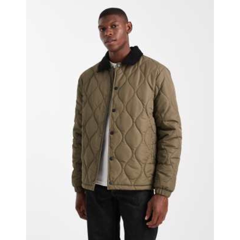 Brave Soul short quilted jacket with collar in khaki green