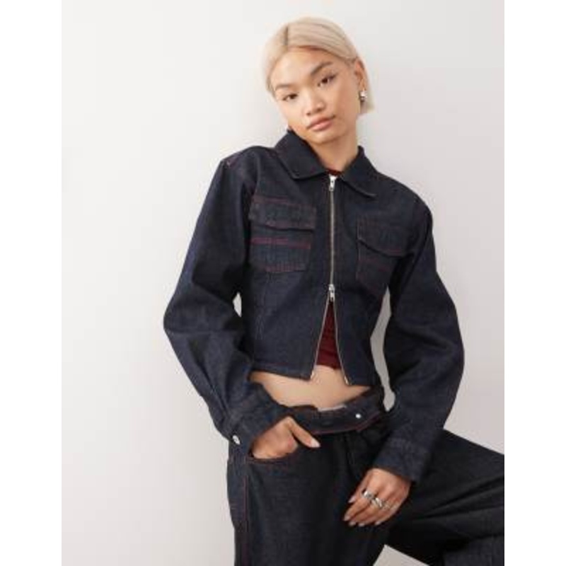 COLLUSION fitted denim jacket with cinch-back buckle in rinse