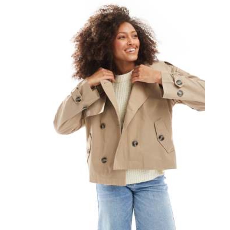 Cotton On retro cropped trench jacket in brown
