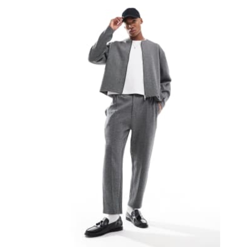 DESIGN textured zip through jacket and sweatpants set in gray
