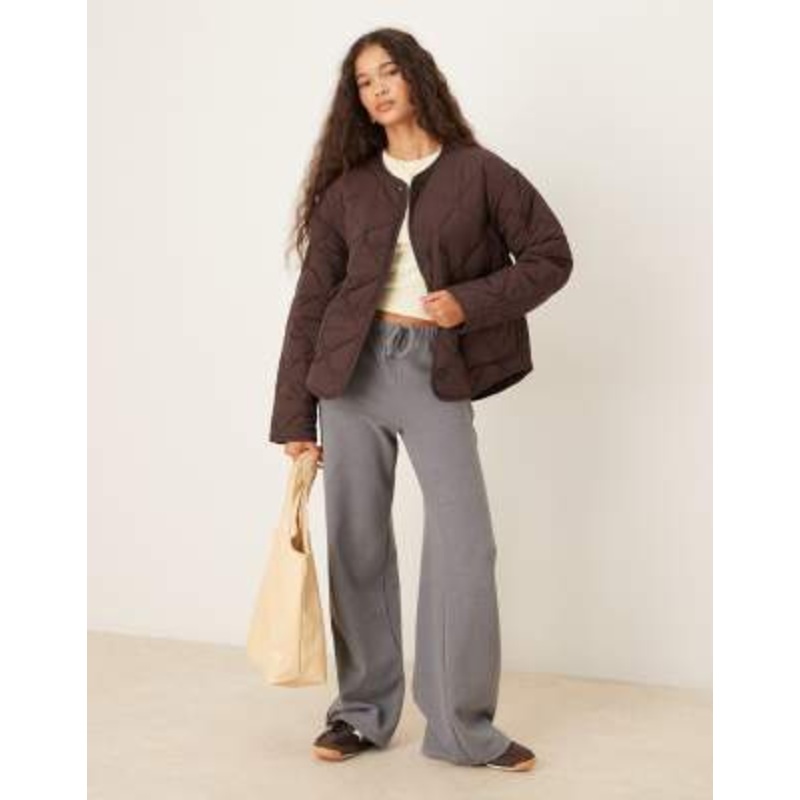 Gina Tricot quilted jacket with front flap pockets in brown